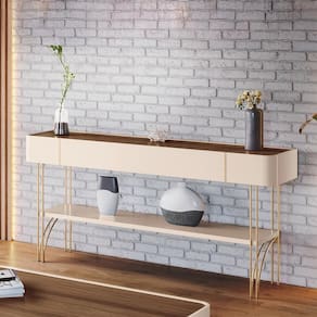 Aparador Decorativo Rennes Mdp/mdf Pés De Aço Off White/castanho G26 - Gran Belo
