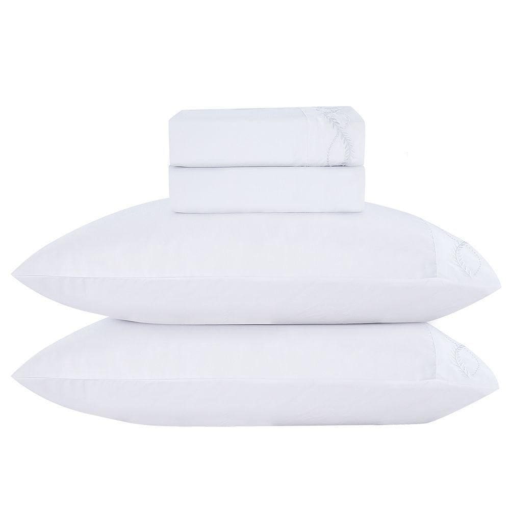 Jogo De Cama Lençol Casal Romantico Percal 300 Fios 4 Peças Branco 100% Poliéster