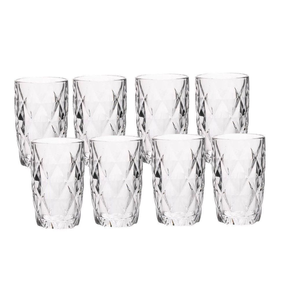 Jogo 8 Copos De Vidro Diamond Diamante Transparente Resistente 400ml Em Casa Tem