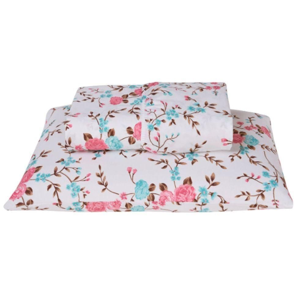 Jogo De Cama Lençol Solteiro Estandarte Percal 180 Fios 2 Peças Rosê 80% Algodão 20% Poliéster