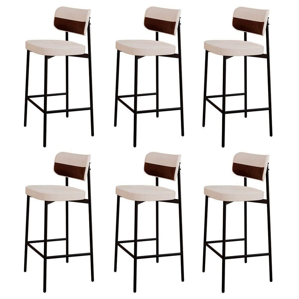 Banqueta Alta Bar Estofada Kit 6 Ella M25 Linho Palha-whisky - Mpozenato