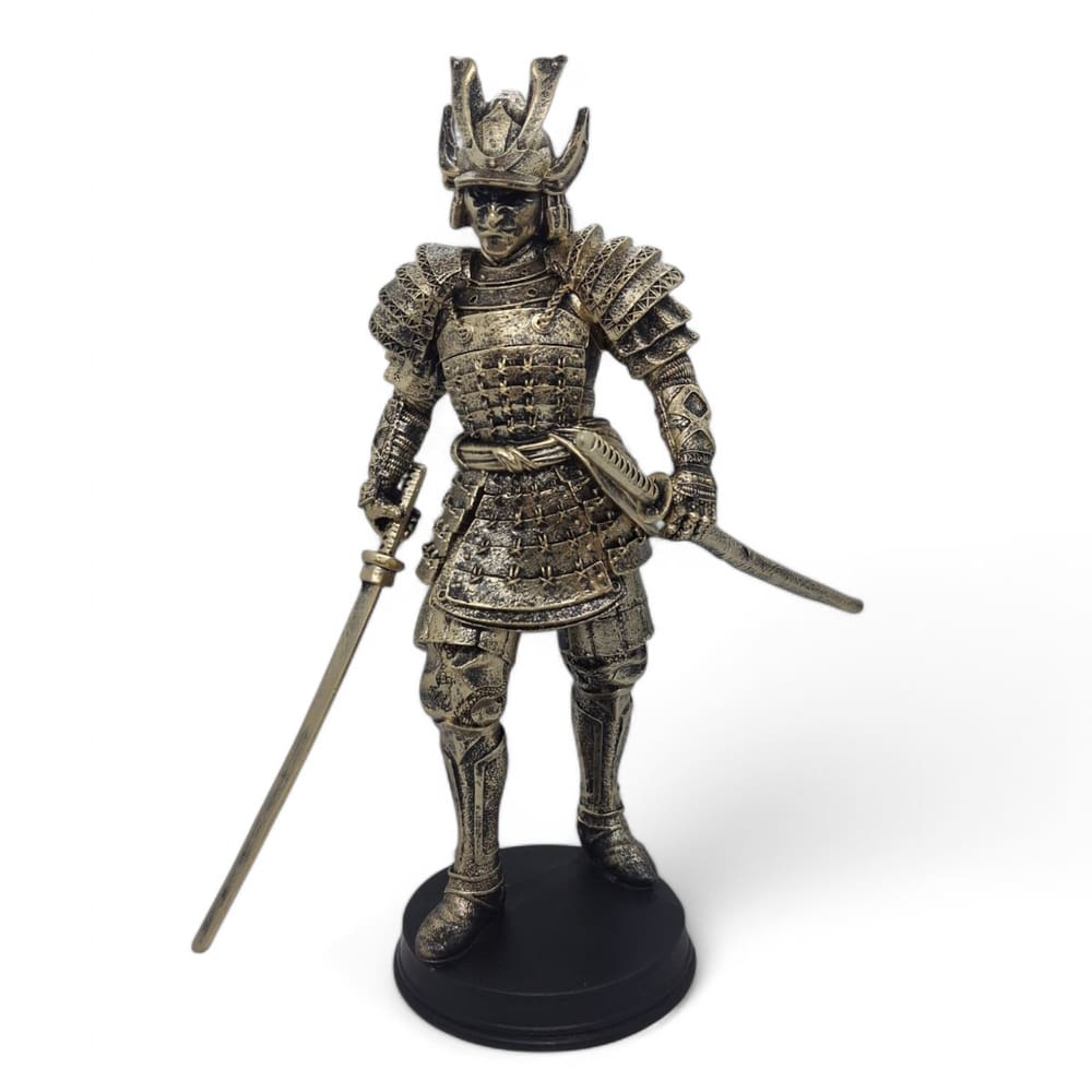 Estátua de Resina Samurai Dourado Japonês Guerreiro 23 cm