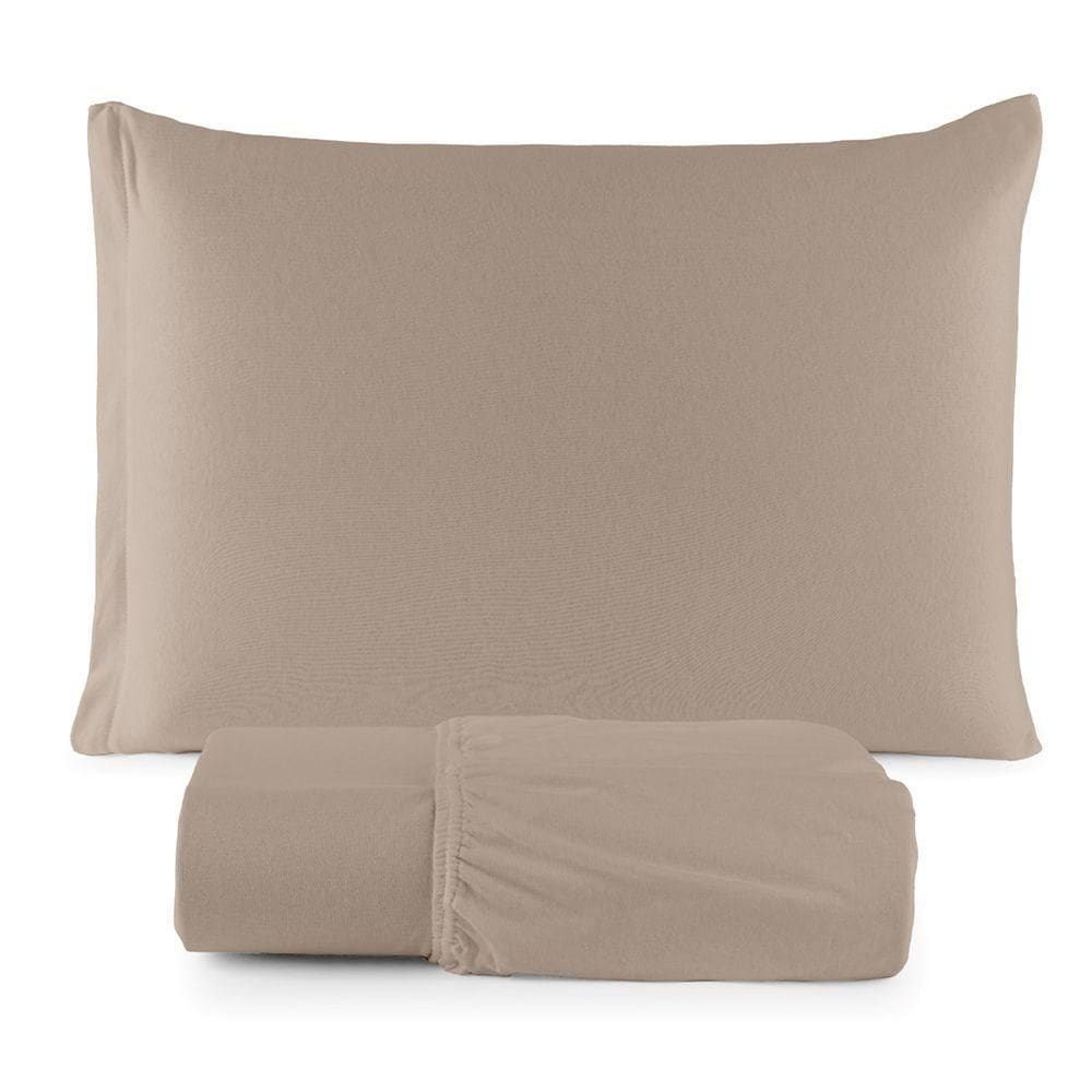 Jogo De Cama Lençol Sereno Solteiro Em Malha Algodão 2 Peças Cáqui 100% Algodão