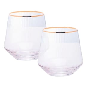 Jogo 2 Copos De Whisky Baixo Drinks Vidro Lines Fio De Ouro Borda Dourada 330ml Wolff