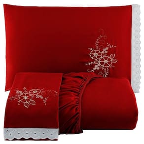 Jogo De Cama Lençol Solteiro Bordado Advance 2 Peças Vermelho 100% Poliéster