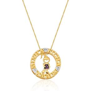 Colar Mandala Minha Filha Amada Menina Banhado Ouro 18k Com Zirconias Rubi