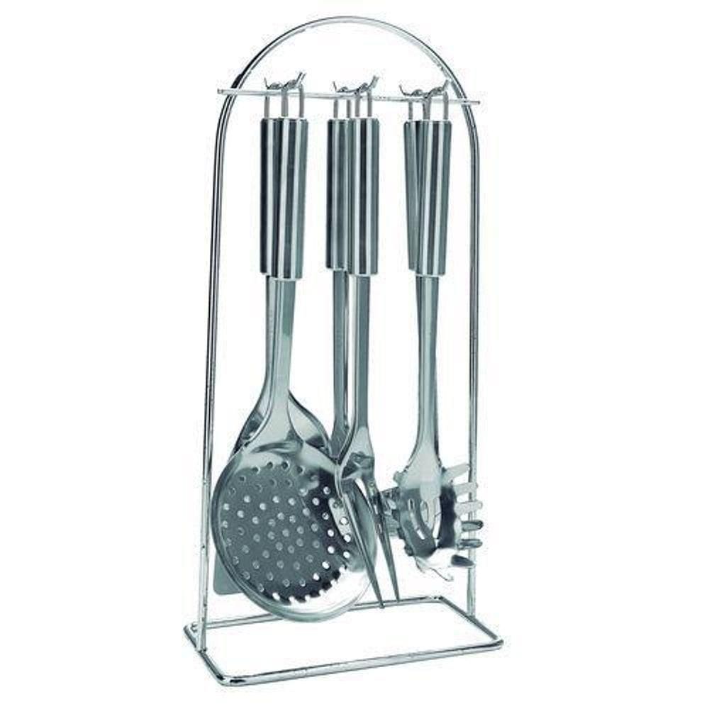 Jogo De Utensílios De Cozinha Com 6 Peças E Suporte Em Inox