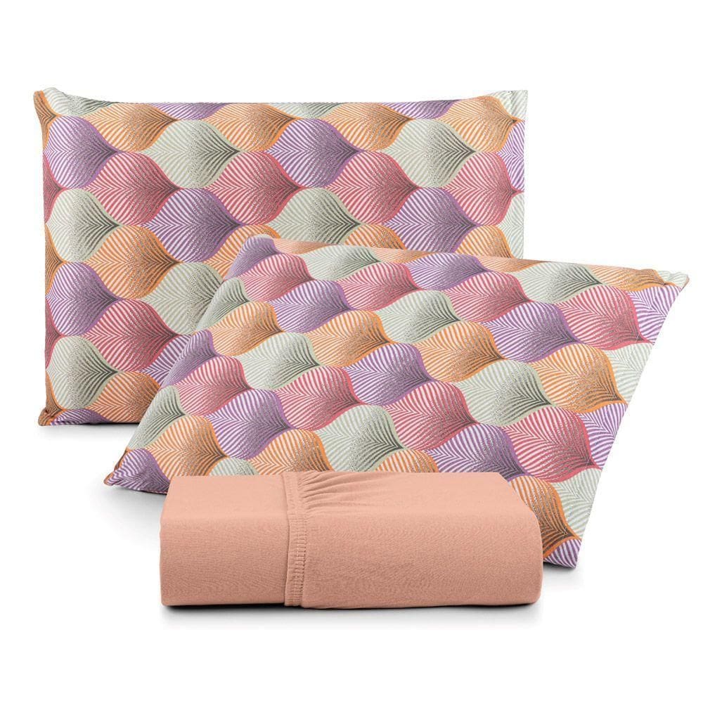 Jogo De Cama Lençol Sonho Bom Queen Em Malha Algodão 3 Peças Salmão 100% Algodão