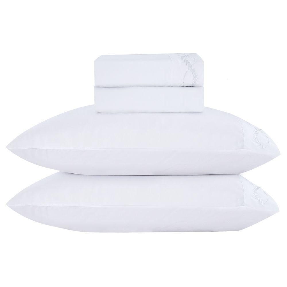 Jogo Cama Lençol Casa Scarpa Merit King Bordado Coroa De Louros Percal 300 Fios 4 Peças - Branco