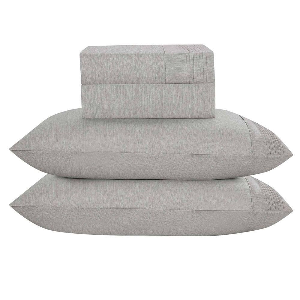 Jogo De Cama Lençol Queen Plysce Percal 300 Fios 4 Peças Cinza 100% Poliéster