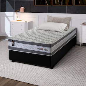Conjunto Cama Box Preto c/ Molas Ensacadas Alpine Cinza Solteiro 88x188x65