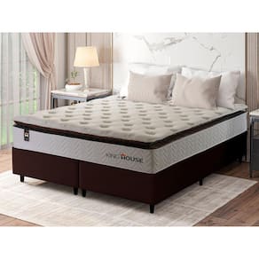 Conjunto Cama Box c/ Molas Ensacadas New York Branco Queen 158x198x73