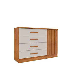 Cômoda Ripada Barcelona C- Sapateira 4 Gavetas Com 1 Porta Tcil Cinamomo-off White