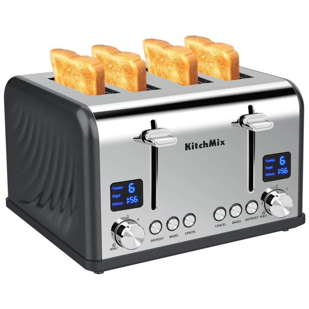 KitchMix Torradeira de 4 Fatias com Temporizador LCD, 1650W, 110V, Vermelha