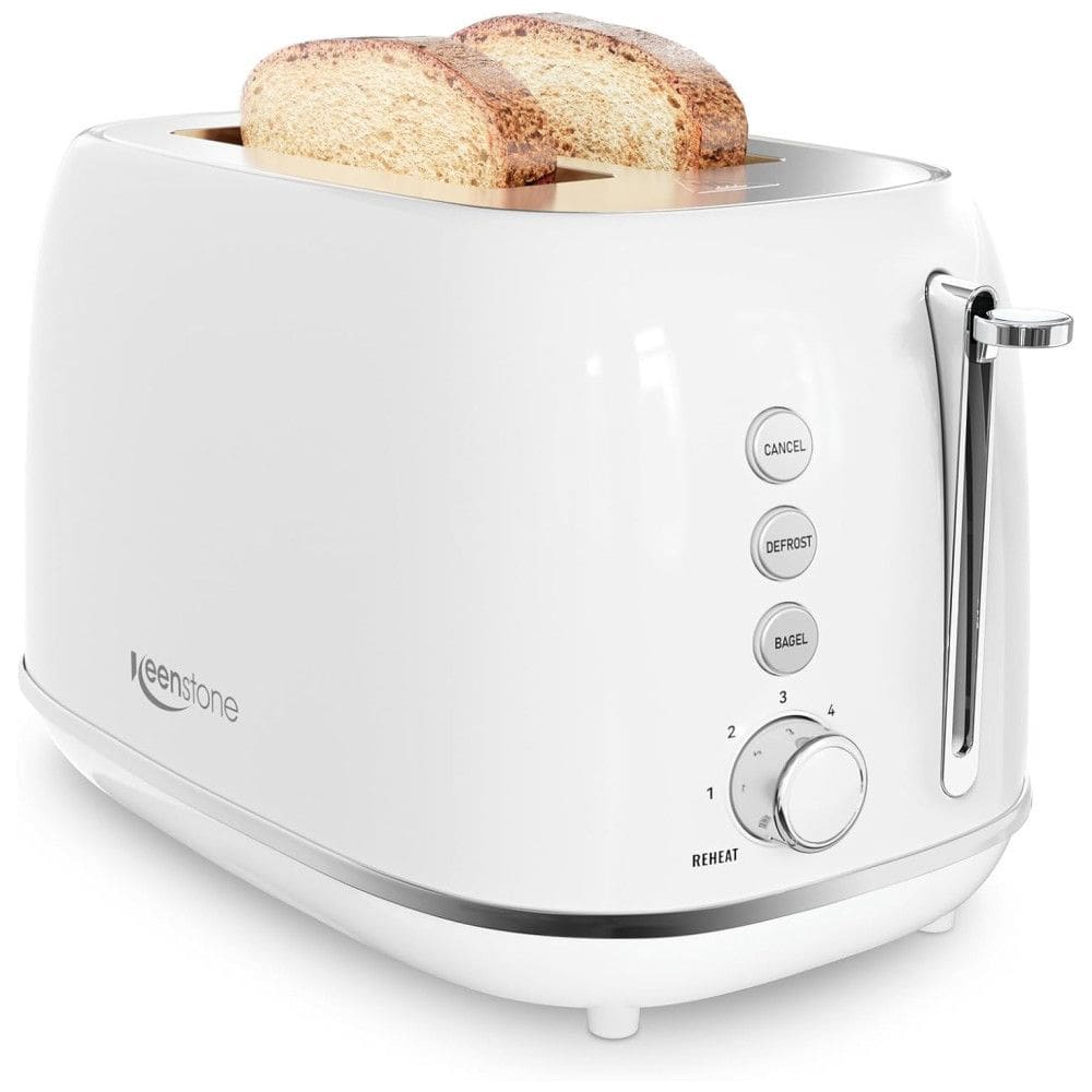Torradeira 2 fatias, torradeira Retro de aço inoxidável com função de bagel, ranhuras largas, bandeja de migalhas, branca, KEENSTONE, Branco