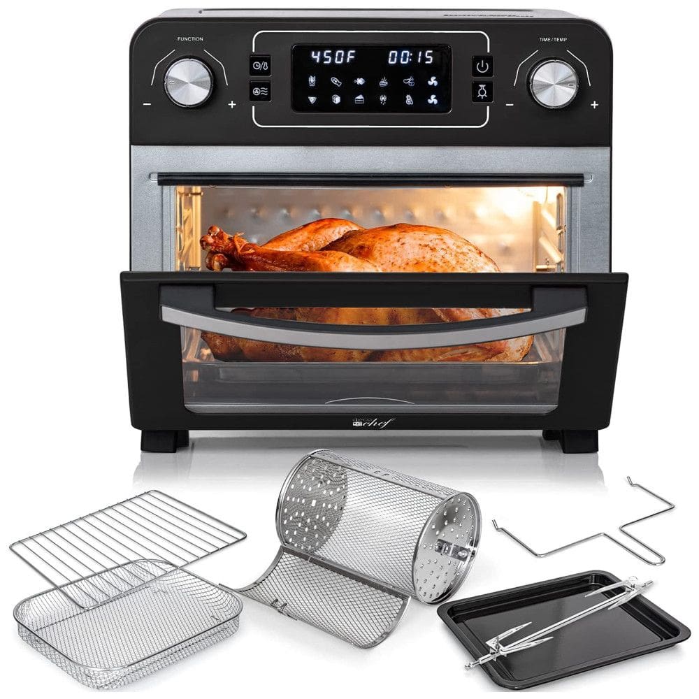 Forno Elétrico de Bancada 24L 10 em 1 Multifunções com Air Fryer e Conjunto Rotisserie em Aço Inoxidável, 1700W, 110v, DECO CHEF TQAIRGUN,