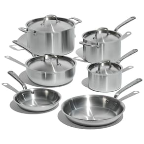 Conjunto de Panelas e Frigideiras Antiaderentes de Aço Inoxidável, Peças, MADE IN KIT 10 ISS, Prateado