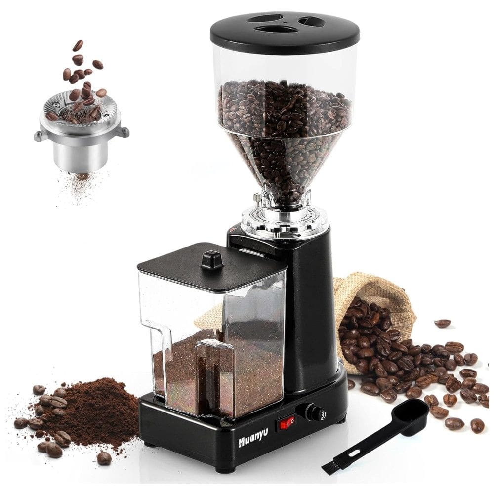 Moedor de Café Elétrico 19 Níveis de Moagem até 1kg Aço Inoxidável, 200W, 110v, HUANYU, Preto