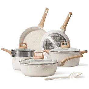 Conjunto de Panelas e Frigideiras Antiaderentes de Granito, 10 Peças, CAROTE C01520, Creme
