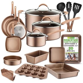 Conjunto de Panelas Antiaderentes e Utensílios, Peças, NUTRICHEF 20 Piece Nonstick, Dourado