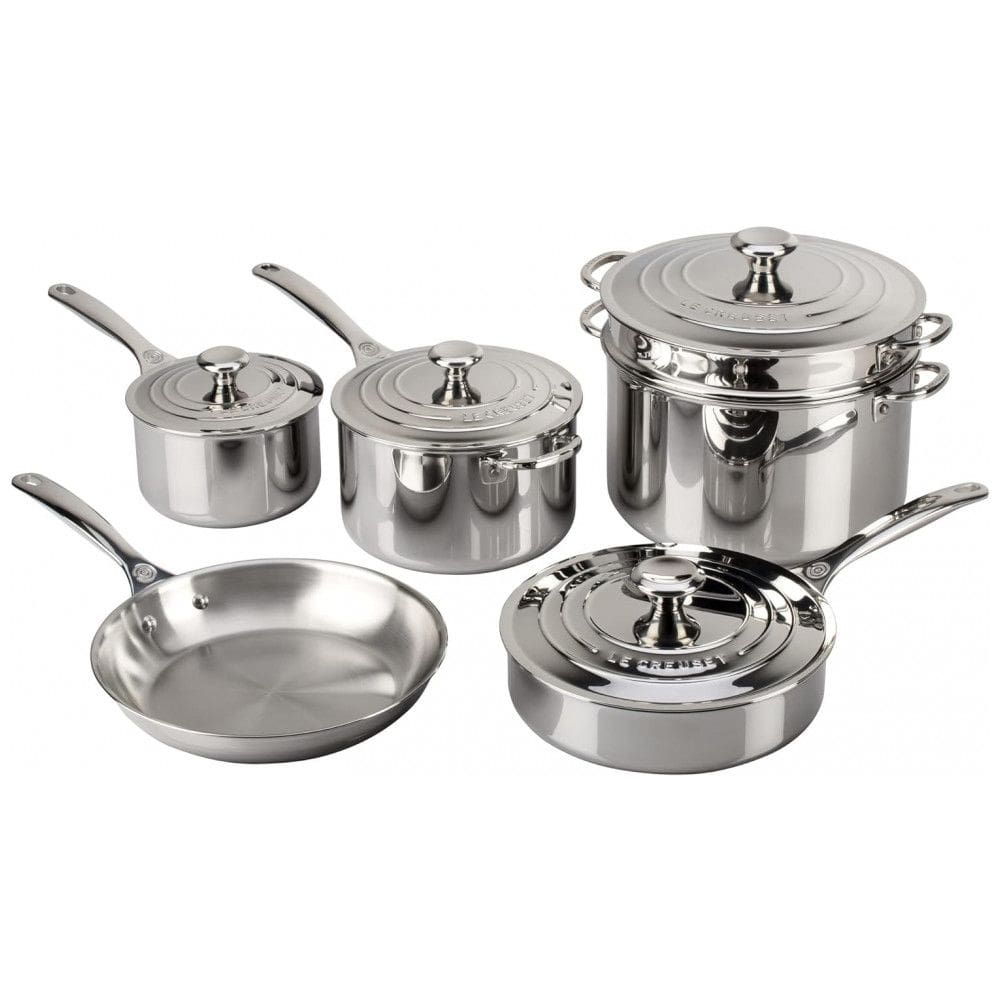Conjunto de Panelas e Frigideira em Aço Inoxidável, 10 Peças, LE CREUSET SSP14110, Prateado