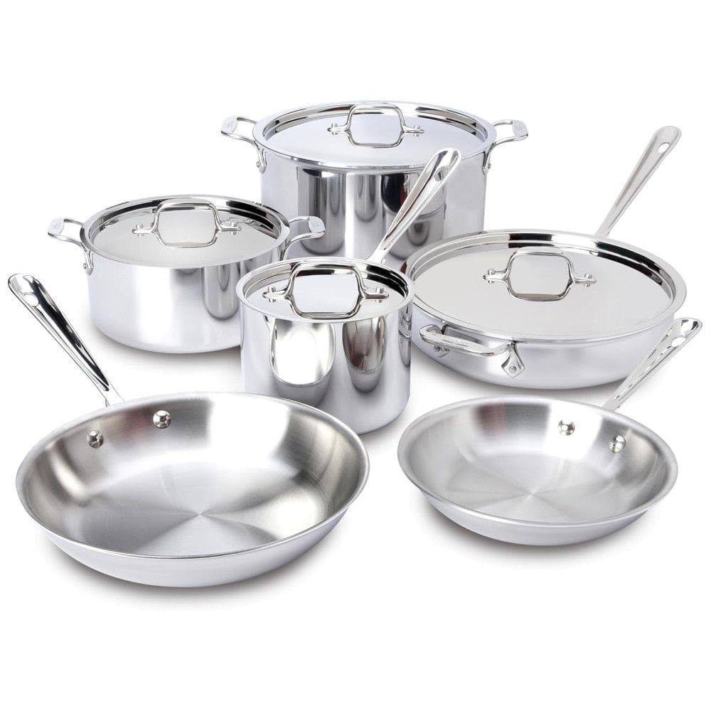 Conjunto de Panelas todo Revestido em Aço Inoxidável com 3 Camadas, 10 Peças, ALL CLAD 8400000960, Prateado