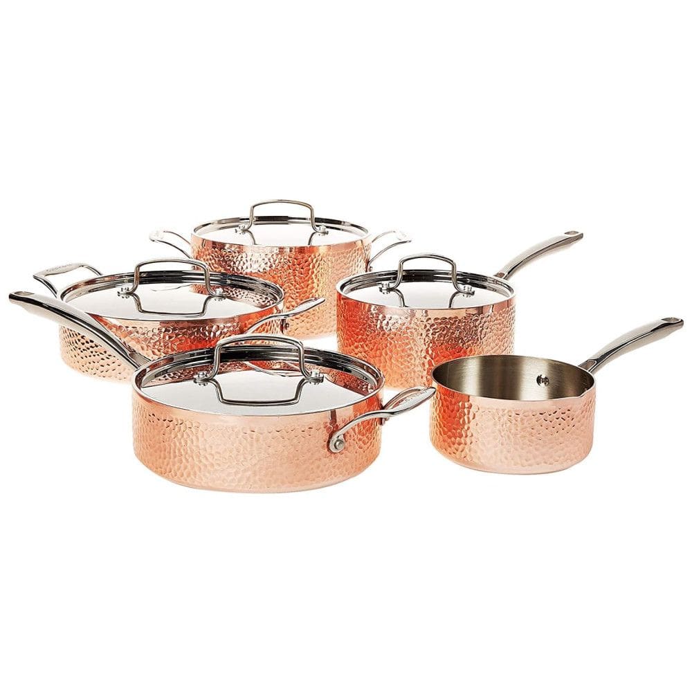 Conjunto de Panelas e Frigideiras Antiaderentes com Distribuição Uniforme, 5 Peças, Cobre, CUISINART HCTP 9, Dourado