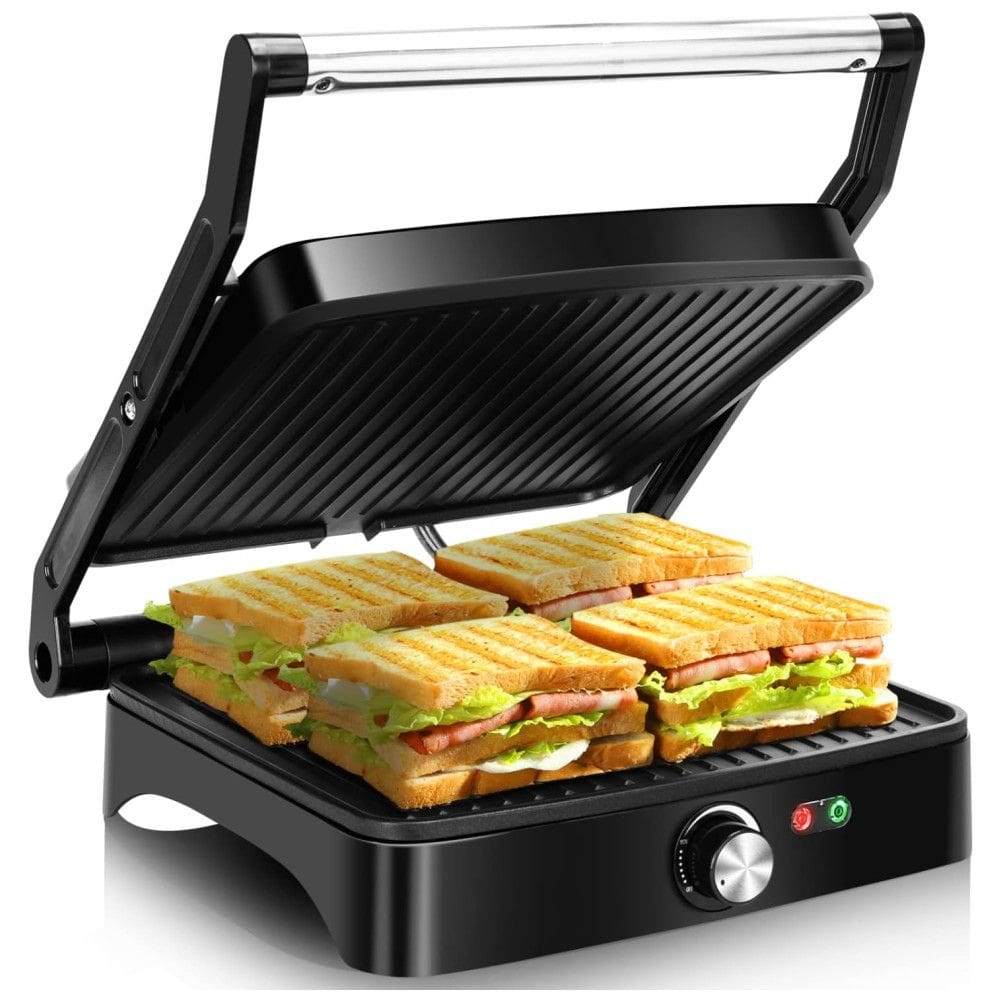 Aigostar Sanduicheira Antiaderente 2 Fatias com Bandeja de Gotejamento Removível e Aço Inoxidável, 110V, 1200W, Prata