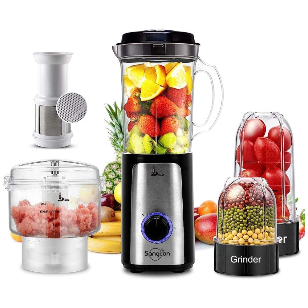 Liquidificador e Processador de Alimentos Multifuncional 5 em 1, 500mLcom 2 Velocidades e Função Pulsar, 110V 350W, Sangcon, Preto