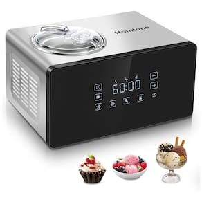 Máquina de Sorvete Automática 1,5L com Compressor, 4 Modos e Velocidade Ajustada de 60 Minutos, Homtone, Prata e Preto