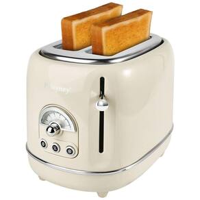 Torradeira Elétrica Retrô 2 Fatias em Aço Inoxidável com 6 Configurações de Tostagem e Bandeja de Migalhas Removível, 850W, Pateyney, Creme
