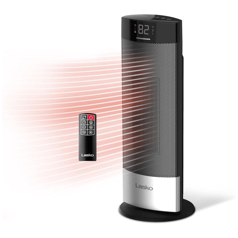 Aquecedor Elétrico de Cerâmica com Tela Digital, Interruptor Tipover e Bloqueio para Crianças Ideal para Casa, 110V 1500W, Lasko, Preto