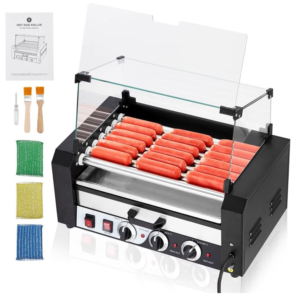 Máquina para Cachorro Quente 7 Rolos até 18 Salsichas com Controle de Temperatura e Bandeja Removível de Gotejamento, 110V 1350W, Litake,