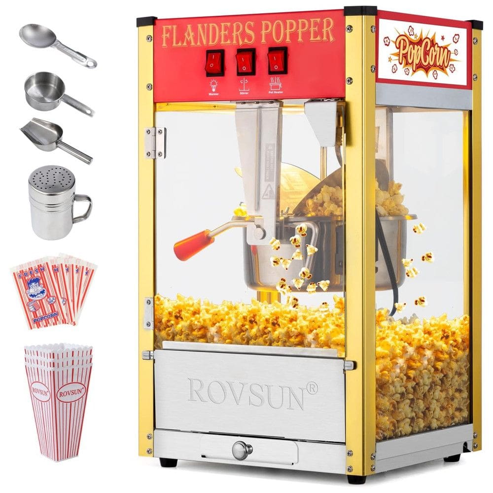 Pipoqueira Elétrica Faz até 7,2 kg de Pipoca com Panela de 226g, Colher de Aço Inoxidável, Colher de Óleo e 3 Copos de Pipoca, 110V 850W,