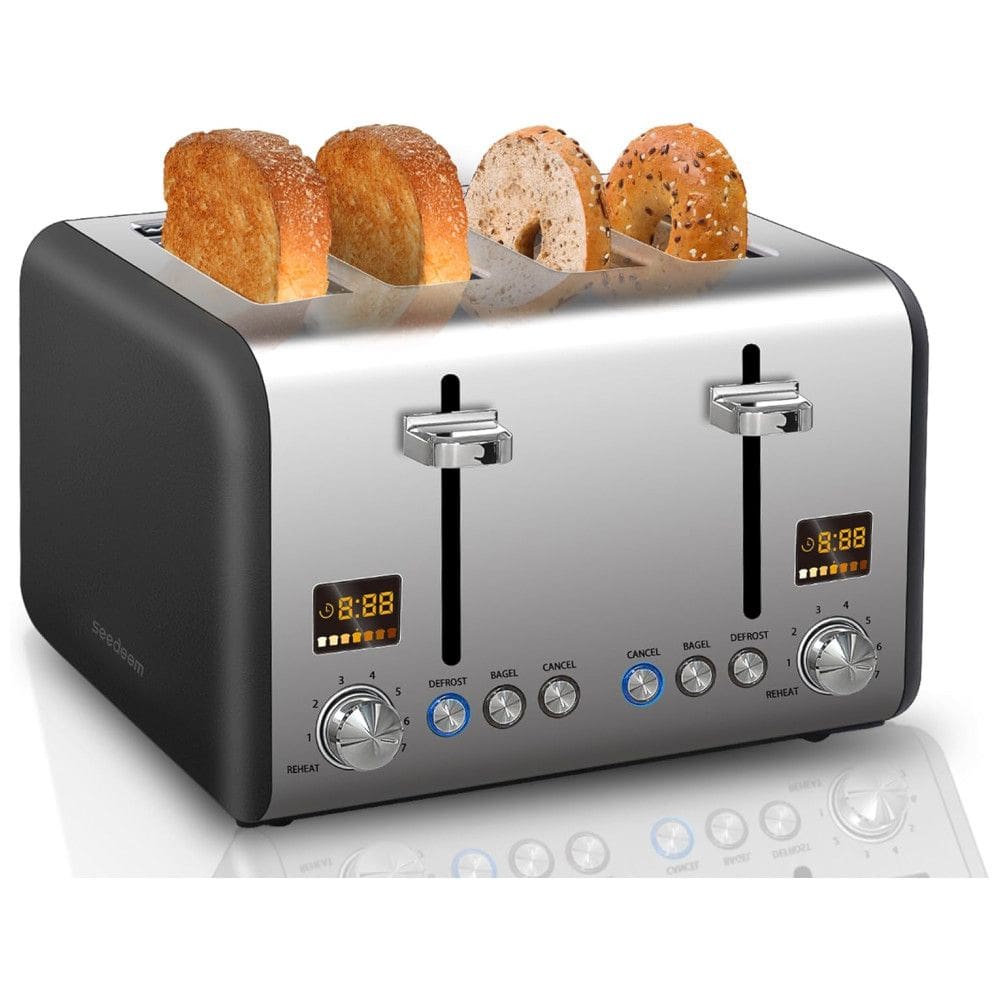 Torradeira Elétrica 4 Fatias com 7 Níveis de Tostagem, 1800W, 110v, SEEDEEM, Prateado
