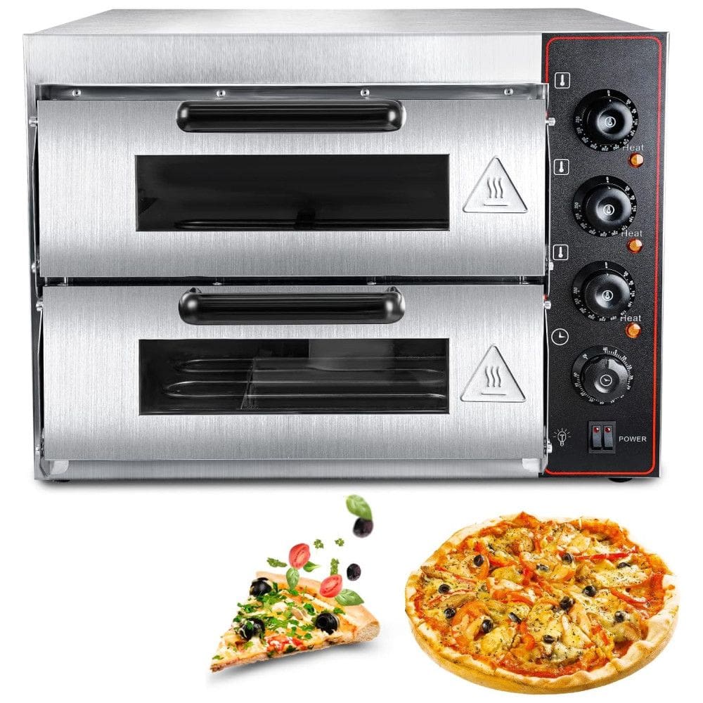 Forno Elétrico Duplo de Bancada para Pizza em Aço Inoxidável, 1650W, 110v, ZXMT, Prateado