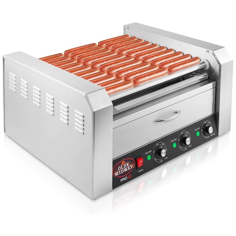 Máquina de Cachorro Quente até 30 Salsichas com Gaveta Aquecida para Pães, em Aço Inoxidável de Fácil Limpeza, 110V 1600W, Olde Midway,