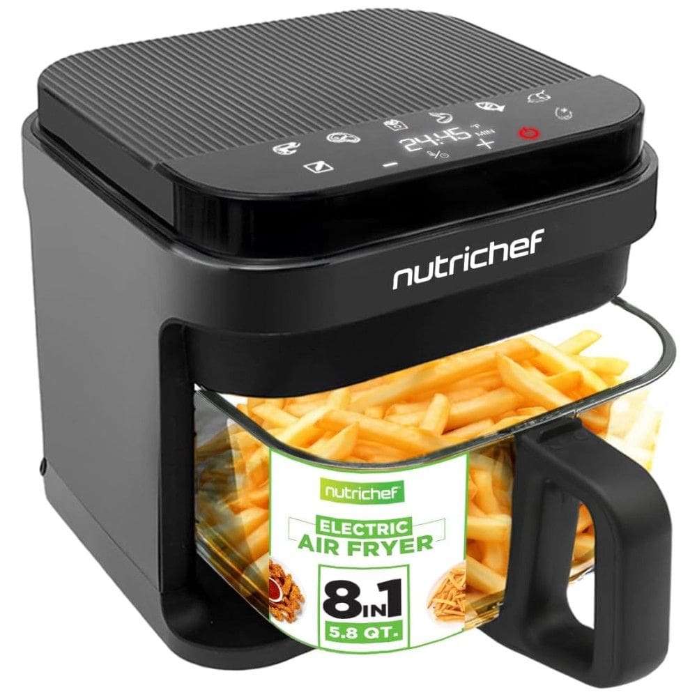 Air Fryer 5,4L com 8 Funções Predefinidas, Tigela Transparente, Controle Preciso de Temperatura e Tempo, 110V 1200W, NutriChef NCAF539TB,