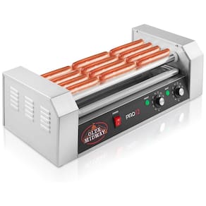 Máquina de Salsicha Hot Dog Grill Elétrica Olde Midway para 12 Hot Dogs, 5 rolos, 700W, grade comercial, ideal para cozinhar hot dogs