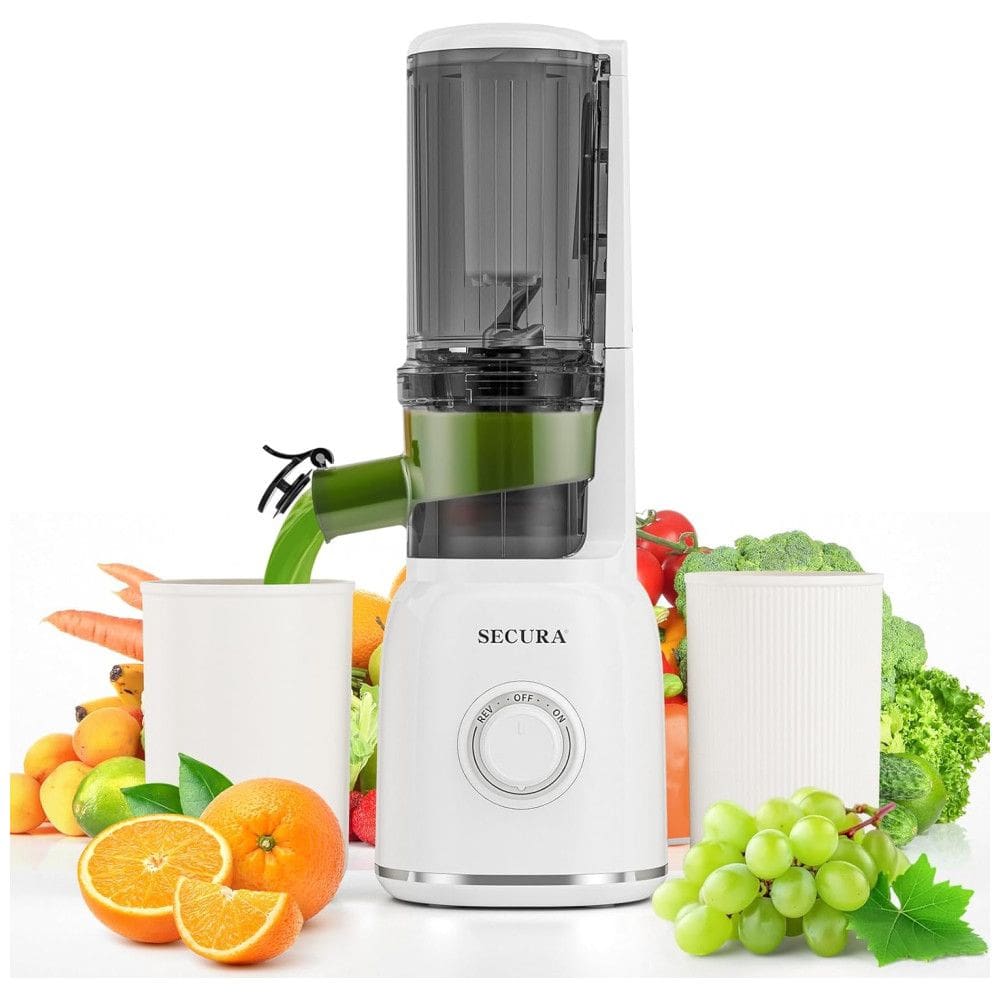 Centrifuga de Frutas com Broca Espiral de Aço Inoxidável, Filtro Sem Malha e Função Reversa, 110V 120W, Secura, Branca
