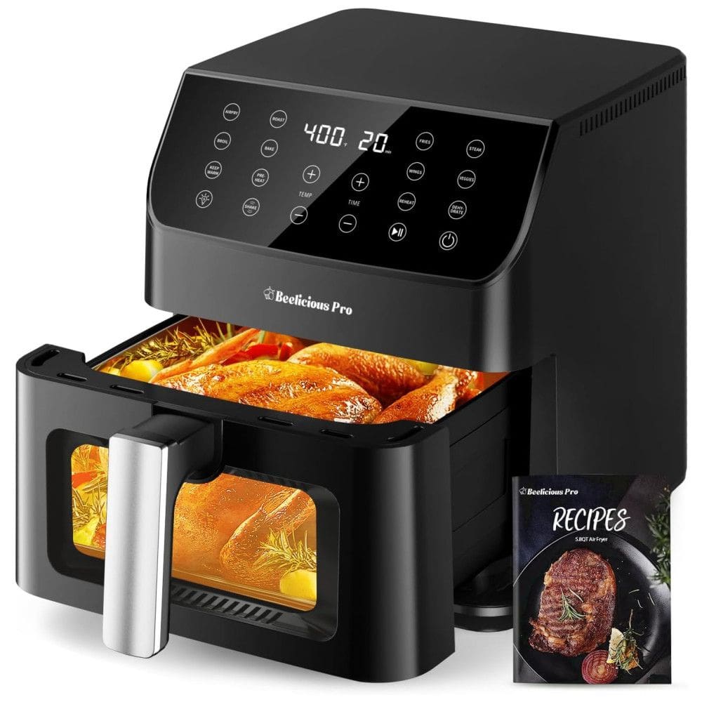 Air Fryer 12 em 1, 5.4L com Tecnologia Flavor-Lock, Lembrete de Agitação, Silenciosa, Antiaderente e Lavável na Máquina de Lavar Louça,