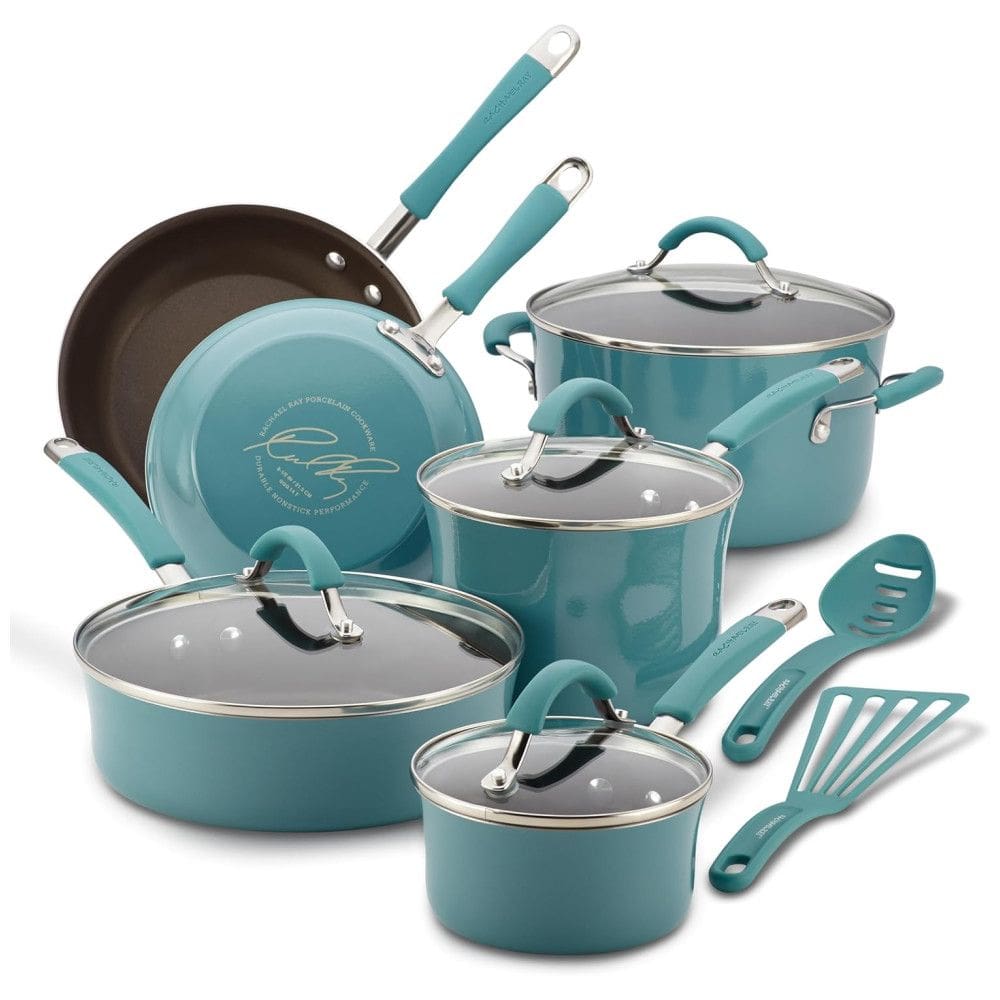 Conjunto de Panelas Antiaderentes e Utensílios, 12 Peças, RACHAEL RAY 16344, Azul