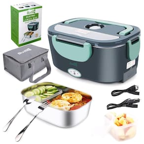 Budth Marmita Elétrica 3 em 1 Portátil 1.5L com Divisórias, 24, 12V, 110V 50W, Verde