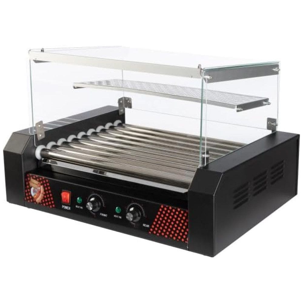 Máquina de Cachorro Quente em Aço Inoxidável até 24 Salsichas com Aquecedor de Pão, Bandeja Coletora Removível e Tampa, 110V 1217W,
