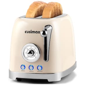 Torradeira Retro 2 Fatias com Fendas Extra Largas, Bandeja de Migalhas Removível e 6 Níveis de Tostagem, 110V 825W, CUSIMAX, Creme
