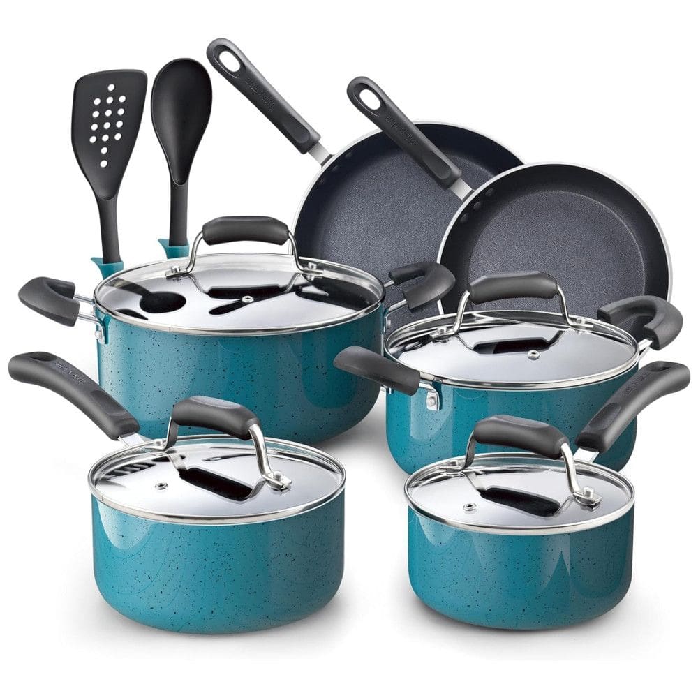 Conjunto de Panelas Antiaderentes, 12 Peças, Turquesa, COOK N HOME 02588, Azul turquesa