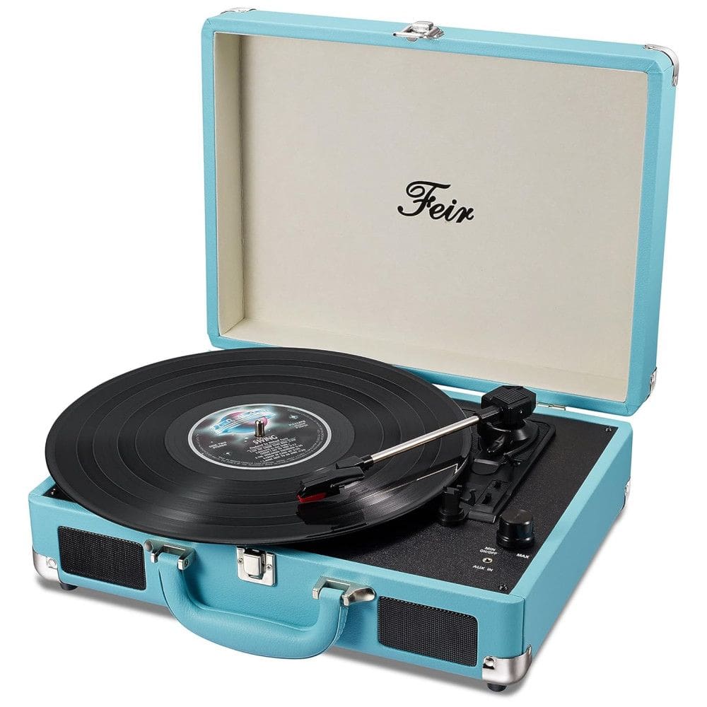 Vitrola Toca Discos com Plataforma 3 Velocidades, sem fio, 78 RPM, 110v, FEIR TP 204, Azul