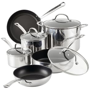 Conjunto de Panelas e Frigideiras em Aço Inoxidável, 10 Peças, FARBERWARE 75655, Prateado