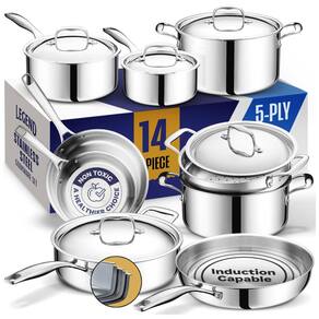 LEGENDCOOKWARE Conjunto de Panelas e Frigideiras de Aço Inoxidável, 14 Peças, LEGENDCOOKWARE SuperStainless, Prateado