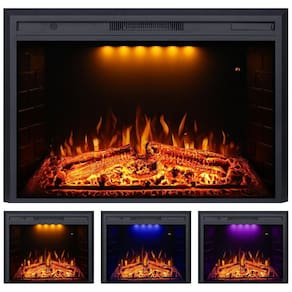Lareira Elétrica de Embutir A69x101L com Controle Remoto e Chamas Multicolorida, 1500W, 110v, VALUXHOME Electric Fireplace, Preto